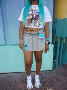 grad bash outfit, asics outfit, skirt outfit, graphic tee outfit, teenage hearts outfit, kurt geiger outfit, teal hair outfit Mineral Teal Dunks Outfit, Mint Green Asics Outfit, Denim Turquoise Dunks Outfit, Purple And Teal Asics Outfit, Teal Dunks Outfit Ideas, Teal Dunks Outfit, Outfits To Go With Aqua 5s, Aqua Asics Outfit, Teal Zeal Dunks Outfit