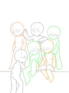 a drawing of five people sitting together