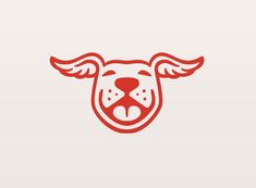a red dog's head with wings on its nose and the letter o is shown in