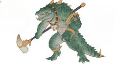 an image of a creature that is holding a shovel and wearing armor with spikes on its head