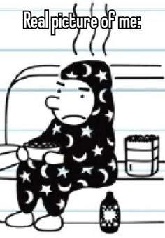 a drawing of a person sitting on top of a chair with the caption real picture of me