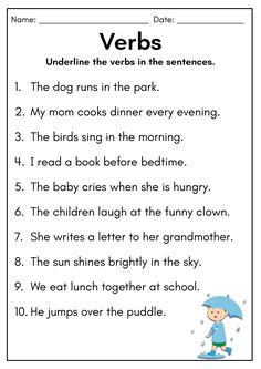 the verbs worksheet for children to practice their english and spanish language skills