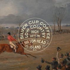 a painting of a man riding a horse in front of a crowd