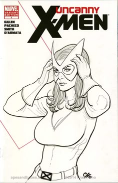 the cover to an x - men comic, featuring a woman in black and white