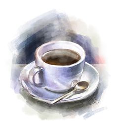 a cup of coffee on a saucer with a spoon