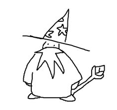 a black and white drawing of a wizard holding a cell phone