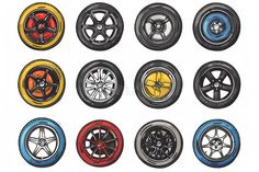 Car wheels icon, tire silhouettes, rim symbol, doodle sketched auto wheels sign, car tyre pictograms royalty free stock photos
