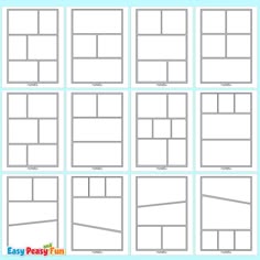 the storyboard layouts are shown in several different styles and sizes, including one for each