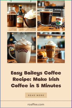 an advertisement for bailey's coffee with pictures of different drinks and beverages in it