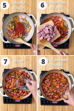 the steps to make sausage and peppers in a skillet