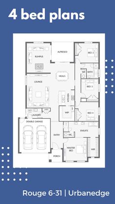 the floor plan for a four bedroom house with three car garages and two separate living areas