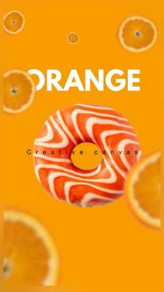 a donut with orange slices on it and the words orange written in large letters