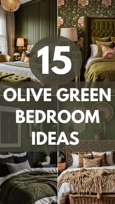green bedroom decor with text overlay that reads 15 olive green bedroom ideas