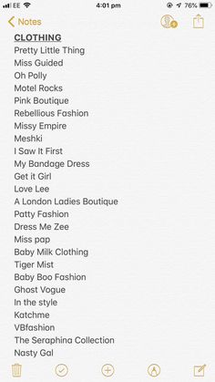 Acnh Island Aesthetic List, Clothes Store List, Online Clothing Shop Name Ideas, Online Clothing Store Names Ideas, Acnh Clothing List, Online Shop Name Ideas List Clothes, Online Stores For Teens, Places To Shop List, Zodiac Sign Clothing Essentials List