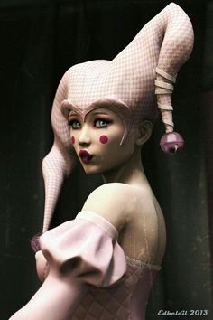 a mannequin is dressed in pink and has her hair pulled back to the side