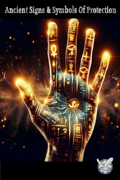 an image of a hand with symbols on it and the words ancient signs and symbols protection