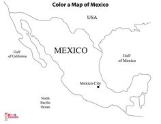a map of mexico with the capital and major cities in black, white or color