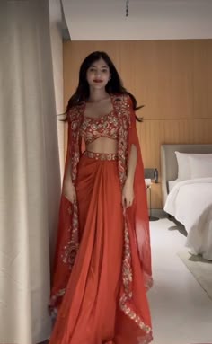 Ghagra Ideas, Indian Marriage Outfits For Women, Aesthetic Wedding Dress Guest Indian, 3 Piece Traditional Dress, Mehndi Function Outfit, Traditional Indian Dress For Wedding, Orange Traditional Dress, Wedding Dresses Indowestern, Dress For Carnival