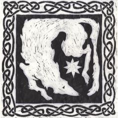 a black and white drawing of a horse with stars in it's manes