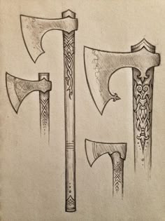 three different types of axes drawn on paper