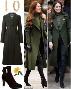 Kate Middleton Winter Style, Princess Kate Winter Style, Winter Outfits Kate Middleton, Princess Kate Winter Outfits, Princess Catherine Winter Outfits, Princess Kate Coats, Military Style Green Long Coat, Kate Middleton Green Coat, Military Green Coat