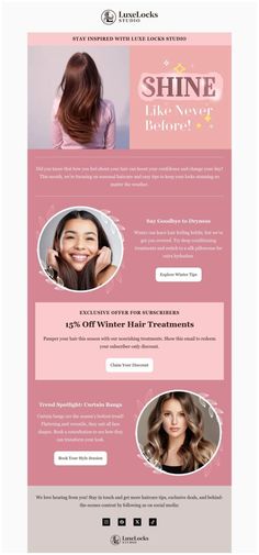 the website design for shine hair salon