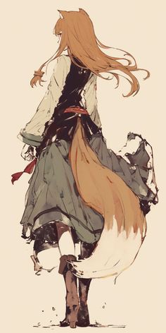 a drawing of a woman with long hair in a dress and boots, standing on the ground