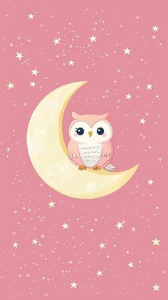 an owl sitting on the moon with stars in the background