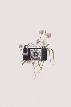 an old camera with flowers on it