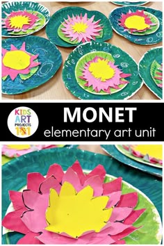 paper plates with water lilies on them and the words monet elementary art unit
