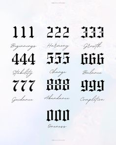 some type of calligraphy that is in different font styles and sizes, including the numbers