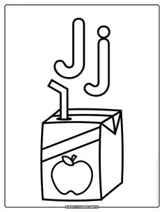 an apple in a box with the letter j on it's top and bottom