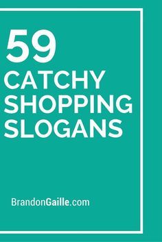 the text reads 59 catchy shopping slogans in white on a teal background