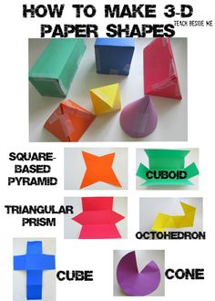 I have always been fascinated with origami and other paper folding crafts. I think it is so neat that from just a piece of paper you can make so many different things. Today I want to share with you how we made some 3D paper shapes. This would be great for geometry or just to … 3d Paper Shapes, 3d Shapes Paper Craft, 3d Shapes Paper Folding, How To Make 3d Shapes, How To Make 3d Shapes Out Of Paper, 3d Shapes Out Of Paper, 3d Shapes With Paper, Homeschooling 3d Shape Resources