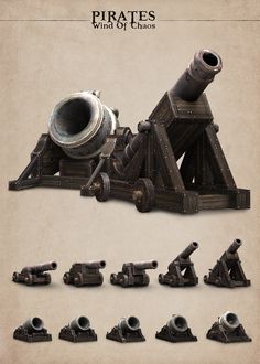 an old fashioned cannon and other items are shown in this image, with the caption pirate's wind of change