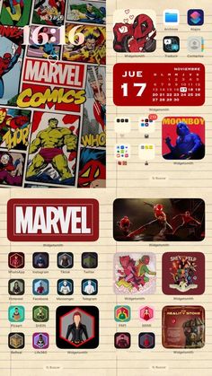 an image of a calendar with many different things on it's side, including comics