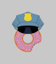 a donut with a police hat on it's top is in front of a grey background