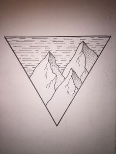 a black and white drawing of mountains in a triangle