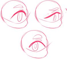 the steps in how to draw an eyeball with red pencils on white paper