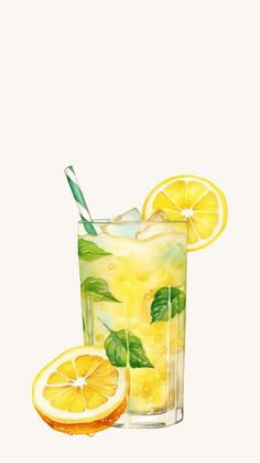 a painting of a lemonade drink with two slices of lemon