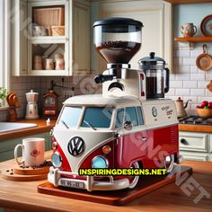 a vw bus coffee maker on a kitchen counter