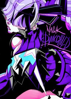 an anime character with purple hair and blue eyes