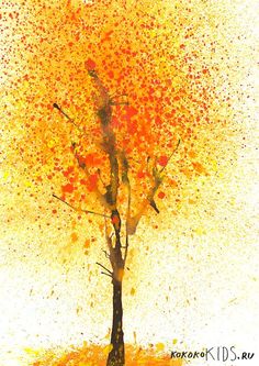 a painting of a tree with yellow leaves
