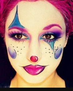 Clown Easter Clown Makeup, Clown Face Paint For Women, Cute Circus Clown Makeup, Female Clown Face Paint, Clown Face Paint Girl, Circus Clown Face Paint, Cute Colorful Clown Makeup, Pop Art Clown Makeup, Traditional Clown Face Paint