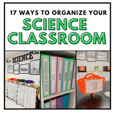 an image of science classroom with text overlay that reads 17 ways to organize your science classroom