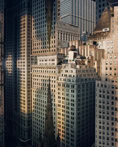 an aerial view of skyscrapers in new york city