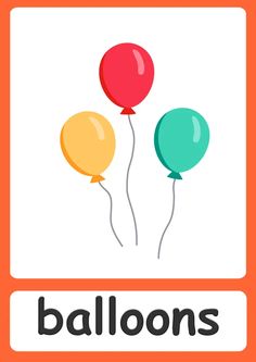 the words balloons are in front of an orange frame with two red and one green balloons