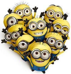 a bunch of small yellow and black minion characters in the shape of a heart