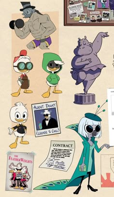 an image of some cartoon characters on a sheet of paper with pictures and information about them
