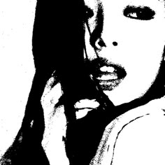 a black and white photo of a woman talking on a cell phone with her hand to her ear